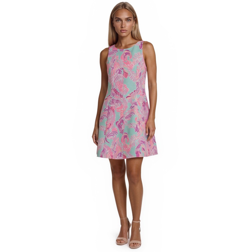 Lilly Pulitzer Fit & Flare Dress Women's Size XS Mint Pink Parrot Knee